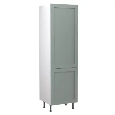 Click Here To Enlarge This Photo Of Kitchen Kit Flatpack Shaker Ultra Matt Sage Green 600 Tall Unit Larder with White Cabinet - FKKH1134