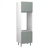 Kitchen Kit J-Pull Flatpack 600 Double Oven Housing Matt Sage Green with White Cabinet - FKKJ1121