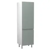 Kitchen Kit J-Pull Flatpack 600 Fridge and Freezer Housing Matt Sage Green with White Cabinet - FKKJ1122
