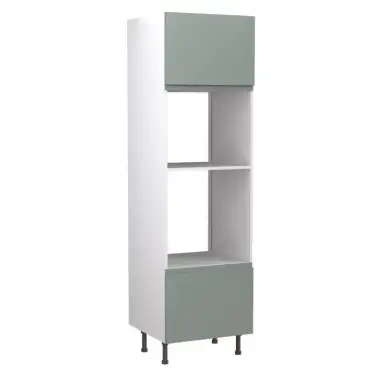 Click Here To Enlarge This Photo Of Kitchen Kit J-Pull Flatpack 600 Oven and Microwave Housing Matt Sage Green with White Cabinet - FKKJ1132