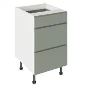 Kitchen Kit J-Pull Flatpack 500 3 Drawer Base Kitchen Cabinet Matt Sage Green with White Cabinet - FKKJ1141