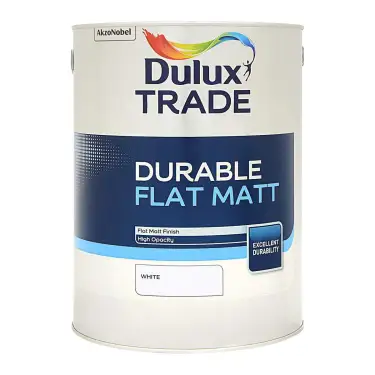 Click Here To Enlarge This Photo Of Dulux Trade Durable Flat Matt White  - 5L