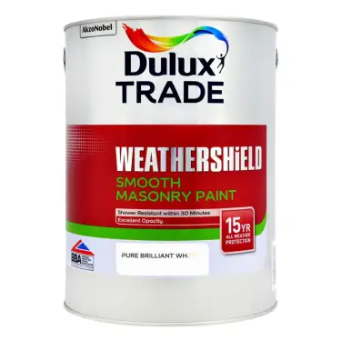 Click Here To Enlarge This Photo Of Dulux Trade Weathersheild Smooth Masonry Pure Brilliant White  - 5L