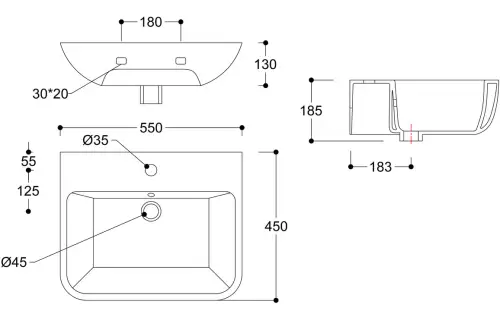Click Here To Enlarge This Photo Of Buttermere 560mm Bathroom Basin & Full Pedestal 1 Tap Hole White Sink