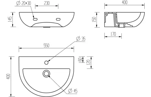 Click Here To Enlarge This Photo Of Ouse 550mm x 400mm 1 Tap Hole Basin & Semi Pedestal - White