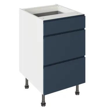 Click Here To Enlarge This Photo Of Kitchen Kit J-Pull Flatpack 500 3 Drawer Base Kitchen Cabinet Matt Indigo Blue with Urban Oak Cabinet - FKUJ1341