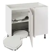 Kitchen Kit J-Pull Flatpack 1000 Base Kitchen Cabinet With Dual-Handed Nuvola Blind Corner Gloss Light Grey with Urban Oak Cabinet - FKUJ0265