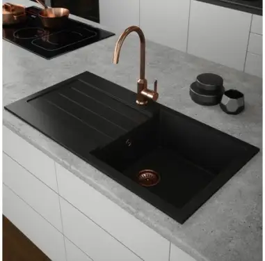 Click Here To Enlarge This Photo Of Ceki Black Comite Single Bowl Kitchen Inset Sink and Drainer 1000 x 500mm Left or Right Handed
