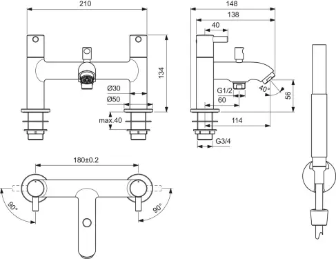 Click Here To Enlarge This Photo Of Ideal Standard Ceraline Bath Shower Mixer 2 Taphole & Shower Kit BC189AA Free Delivery